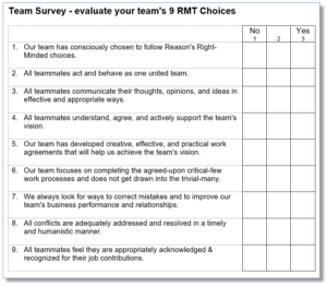 9 Right Choices Team Survey - Right-Minded Teamwork